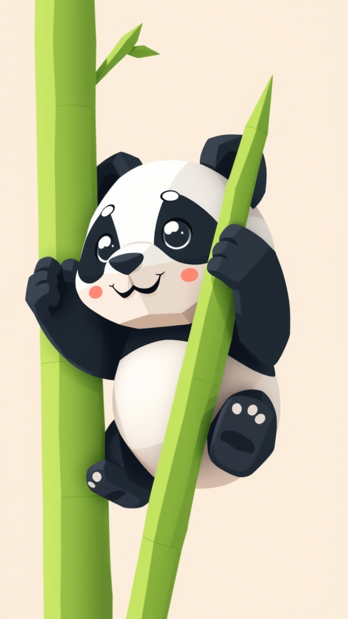 Cute panda playing with bamboo